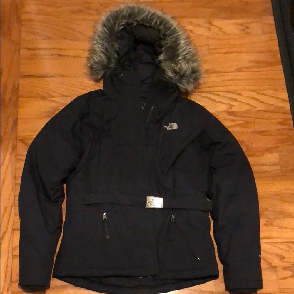 The North Face belted down jacket